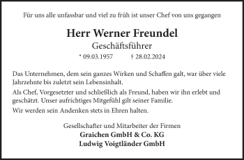 Traueranzeige von Werner Freundel von Frankenpost