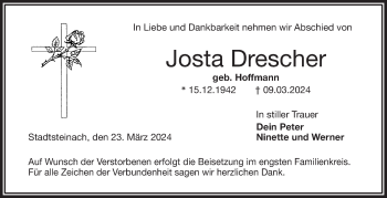 Traueranzeige von Josta Drescher von Frankenpost