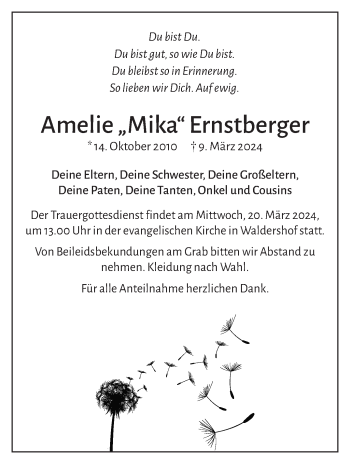 Traueranzeige von Amelie Ernstberger von Frankenpost