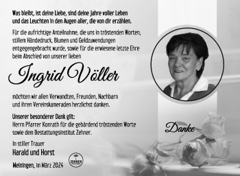 Traueranzeige von Ingrid Völler von Südthüringer Presse