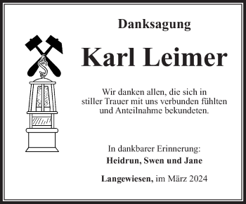 Traueranzeige von Karl Leimer von Südthüringer Presse