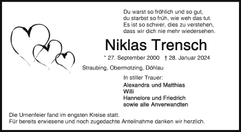 Traueranzeige von Niklas Trensch von Frankenpost