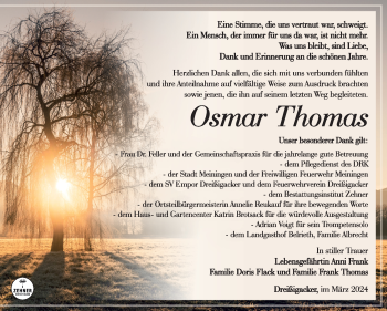 Traueranzeige von Osmar Thomas von Südthüringer Presse
