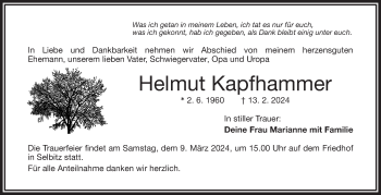 Traueranzeige von Helmut Kapfhammer von Frankenpost