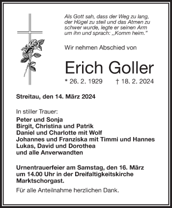 Traueranzeige von Erich Goller von Frankenpost