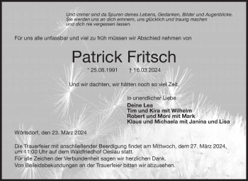 Traueranzeige von Patrick Fritsch von Neue Presse Coburg