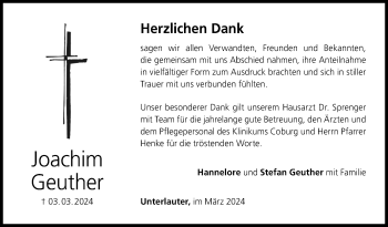 Traueranzeige von Joachim Geuther von Neue Presse Coburg