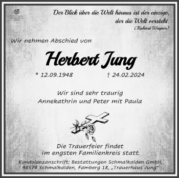 Traueranzeige von Herbert Jung von Südthüringer Presse