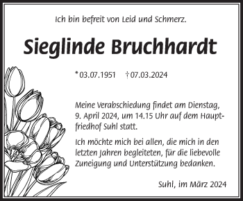 Traueranzeige von Sieglinde Bruchhardt von Südthüringer Presse