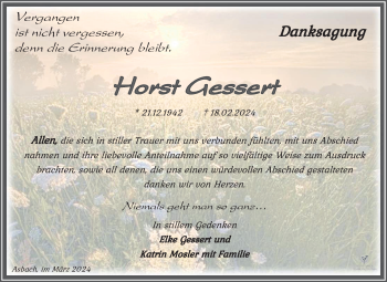 Traueranzeige von Horst Gessert von Südthüringer Presse