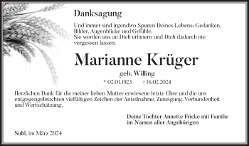 Traueranzeige von Marianne Krüger von Südthüringer Presse