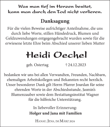 Traueranzeige von Heidi Oechel von Südthüringer Presse