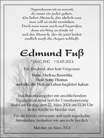 Traueranzeige von Edmund Fuß von Südthüringer Presse
