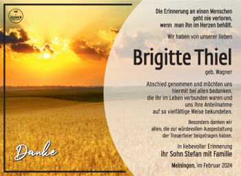 Traueranzeige von Brigitte Thiel von Südthüringer Presse