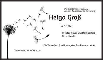 Traueranzeige von Helga Groß von Frankenpost