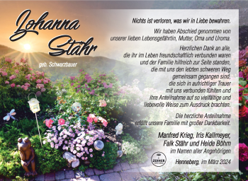 Traueranzeige von Johann Stähr von Südthüringer Presse