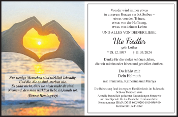 Traueranzeige von Ute Fiedler von Neue Presse Coburg