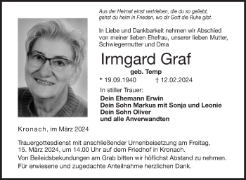 Traueranzeige von Irmgard Graf von Neue Presse Coburg
