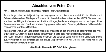 Traueranzeige von Peter Och von Südthüringer Presse