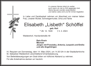 Traueranzeige von Elisabeth Schöffel von Frankenpost