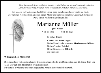 Traueranzeige von Marianne Müller von Neue Presse Coburg