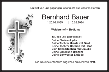 Traueranzeige von Bernhard Bauer von Frankenpost