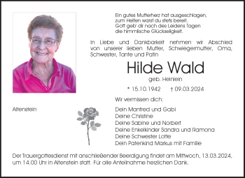 Traueranzeige von Hilde Wald von Neue Presse Coburg