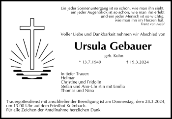 Traueranzeige von Ursula Gebauer von Frankenpost