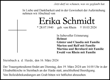 Traueranzeige von Erika Schmidt von Neue Presse Coburg