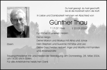 Traueranzeige von Günther Thau von Neue Presse Coburg