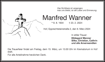 Traueranzeige von Manfred Wanner von Frankenpost