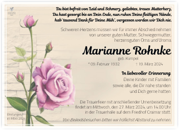 Traueranzeige von Marianne Rohnke von Südthüringer Presse