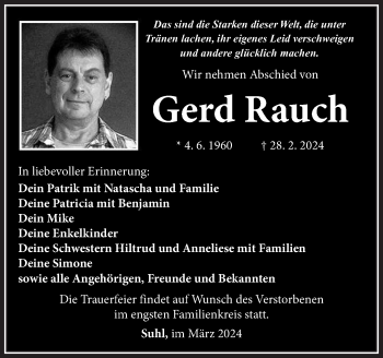 Traueranzeige von Gerd Rauch von Südthüringer Presse