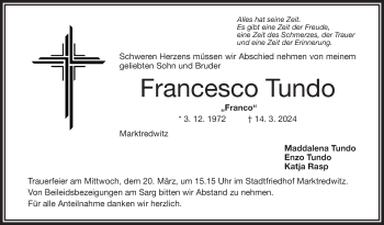 Traueranzeige von Francesco Tundo von Frankenpost