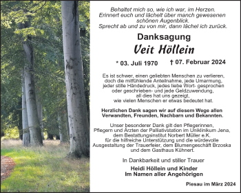 Traueranzeige von Veit Höllein von Südthüringer Presse