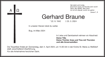 Traueranzeige von Gerhard Braune von Frankenpost