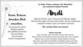 Traueranzeige von Andi  von Frankenpost
