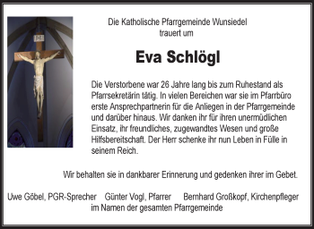 Traueranzeige von Eva Schlögl von Frankenpost