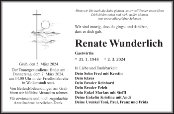 Traueranzeige von Renate Wunderlich von Frankenpost