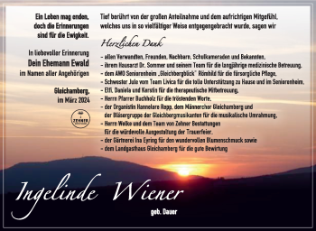 Traueranzeige von Ingelinde Wiener von Südthüringer Presse