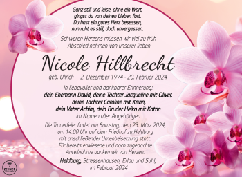 Traueranzeige von Nicole Hillbrecht von Südthüringer Presse