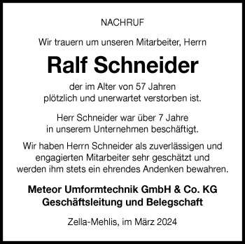 Traueranzeige von Ralf Schneider von Südthüringer Presse