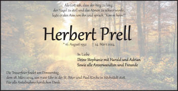 Traueranzeige von Herbert Prell von Frankenpost