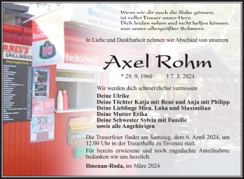 Traueranzeige von Axel Rohm von Südthüringer Presse