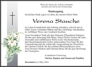 Traueranzeige von Verena Stauche von Südthüringer Presse