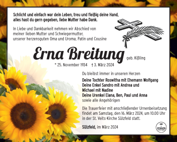 Traueranzeige von Erna Breitung von Südthüringer Presse