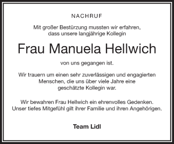 Traueranzeige von Manuela Hellwich von Südthüringer Presse