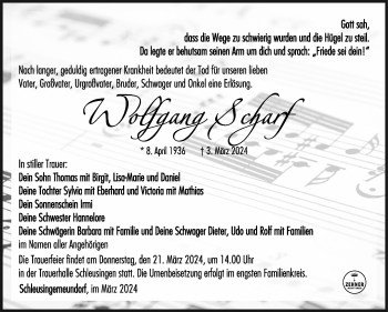 Traueranzeige von Wolfgang Scharf von Südthüringer Presse