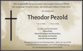 Traueranzeige von Theodor Pezold von Frankenpost