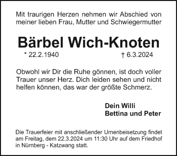 Traueranzeige von Bärbel Wich-Knotten von Neue Presse Coburg